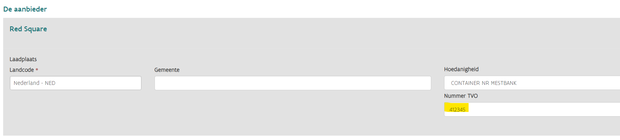 Sender transport character number Sender transport character number